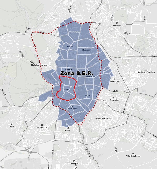 Barrios con estacionamiento regulado en Madrid 2025